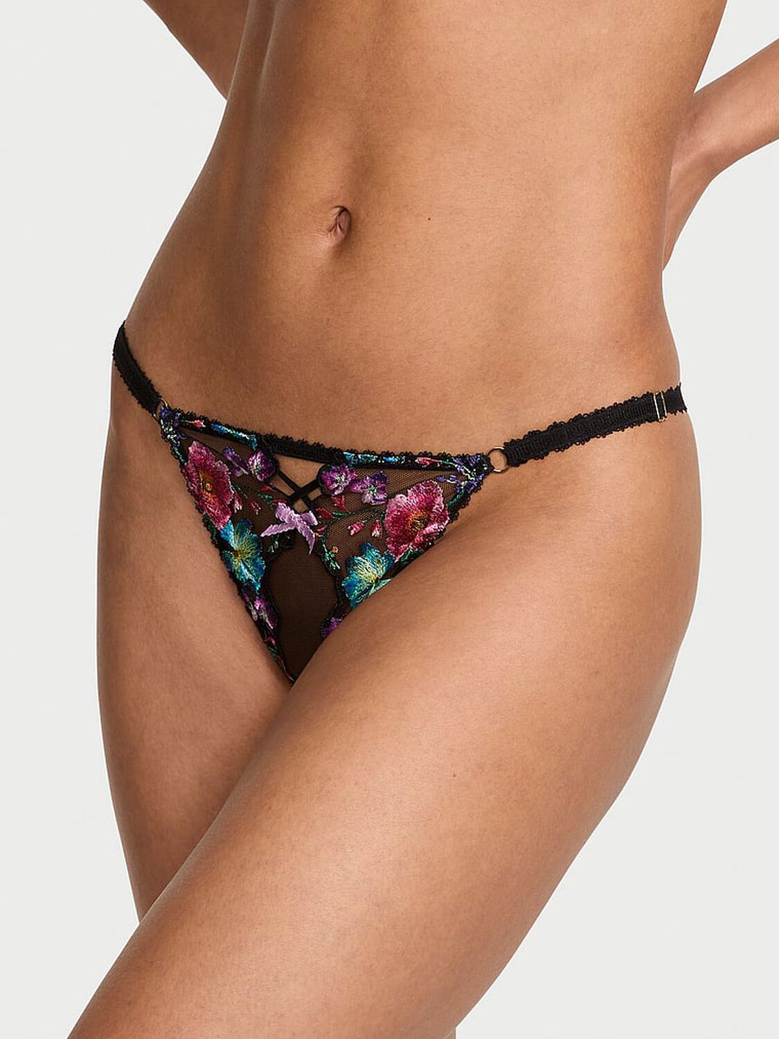 vs Very Sexy Dark Blossom Embroidery Crotchless Adjustable String Bikini Panty Dark Blossom 1 of 2 