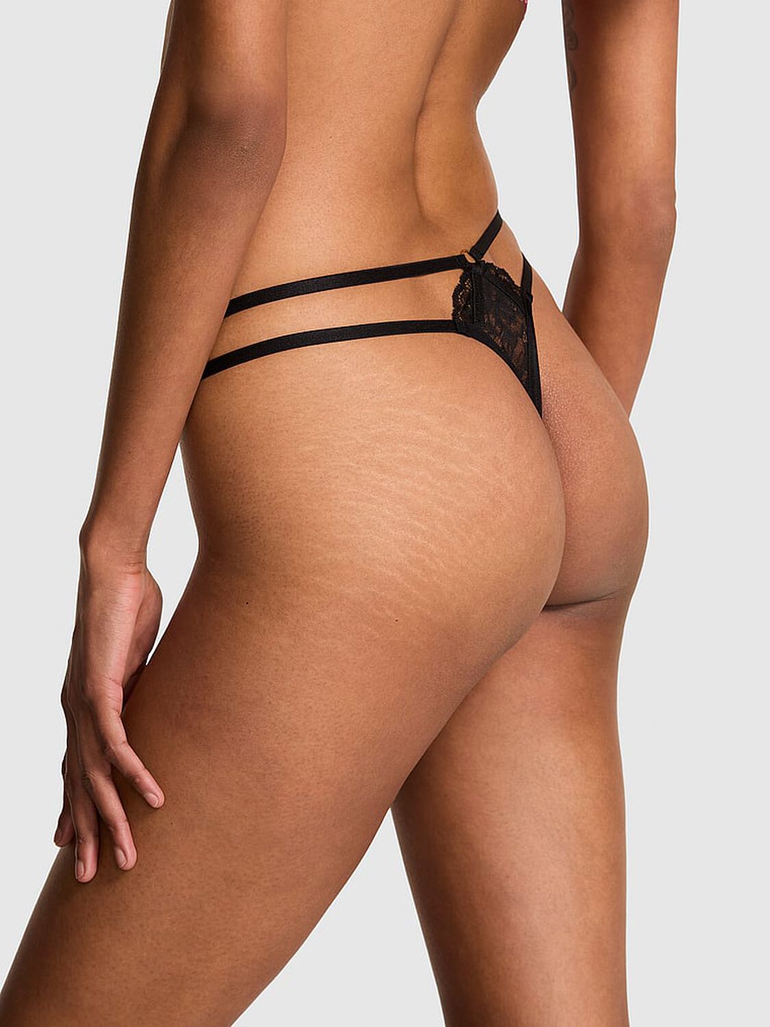 vs Very Sexy Lace Strappy Hardware Crotchless Thong Panty Black 2 of 2 