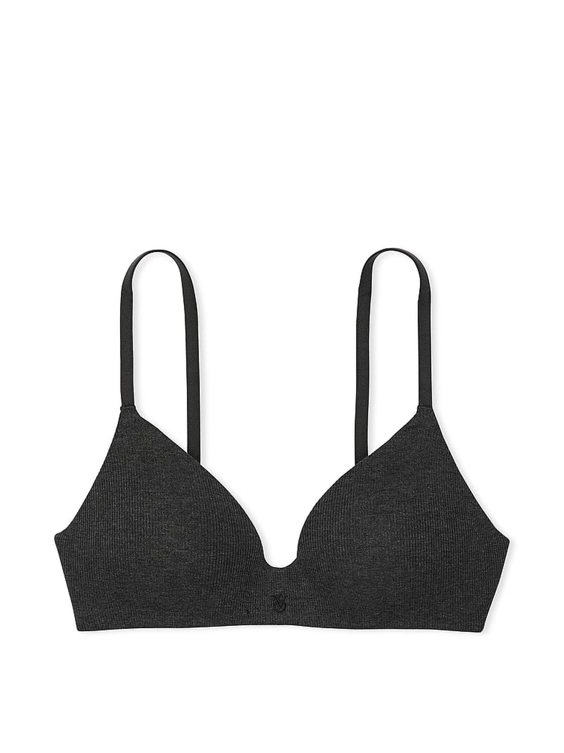 vs The T-Shirt Lightly Lined Wireless Ribbed Cotton Bra Charcoal Heather Grey 3 of 3 