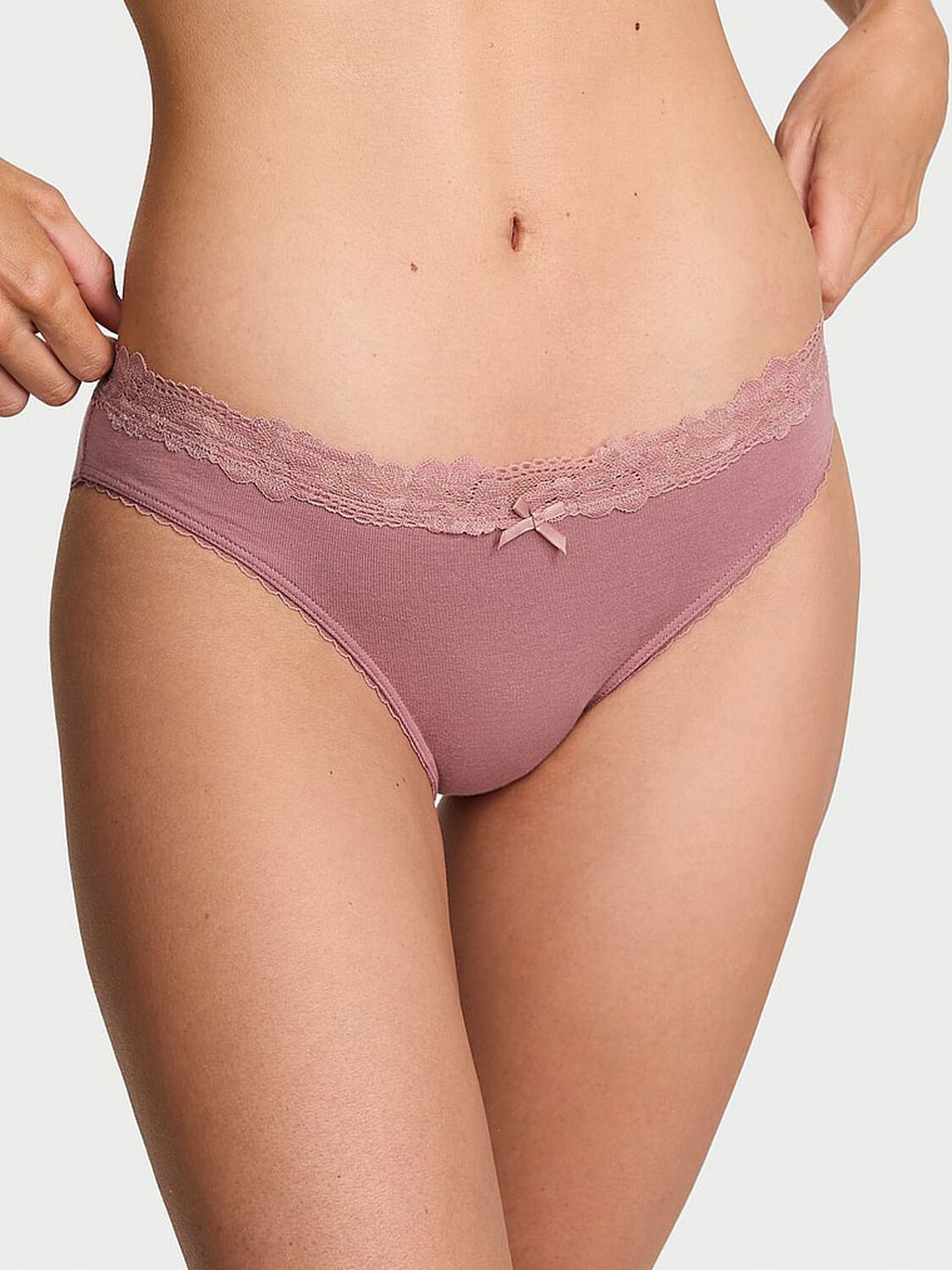 vs Victoria's Secret Stretch Cotton Lace-Waist Bikini Panty Nostalgia Rose 1 of 3 