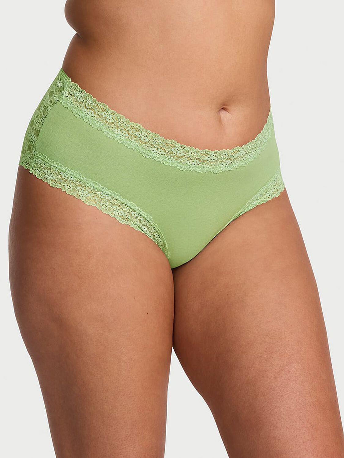vs Lace Trim Cotton Lace-Trim Cheeky Panty Green Sherbert 1 of 3 