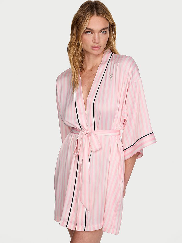Signature Satin Short Piped Robe ICONIC STRIPE- DUBAI | Victoria's