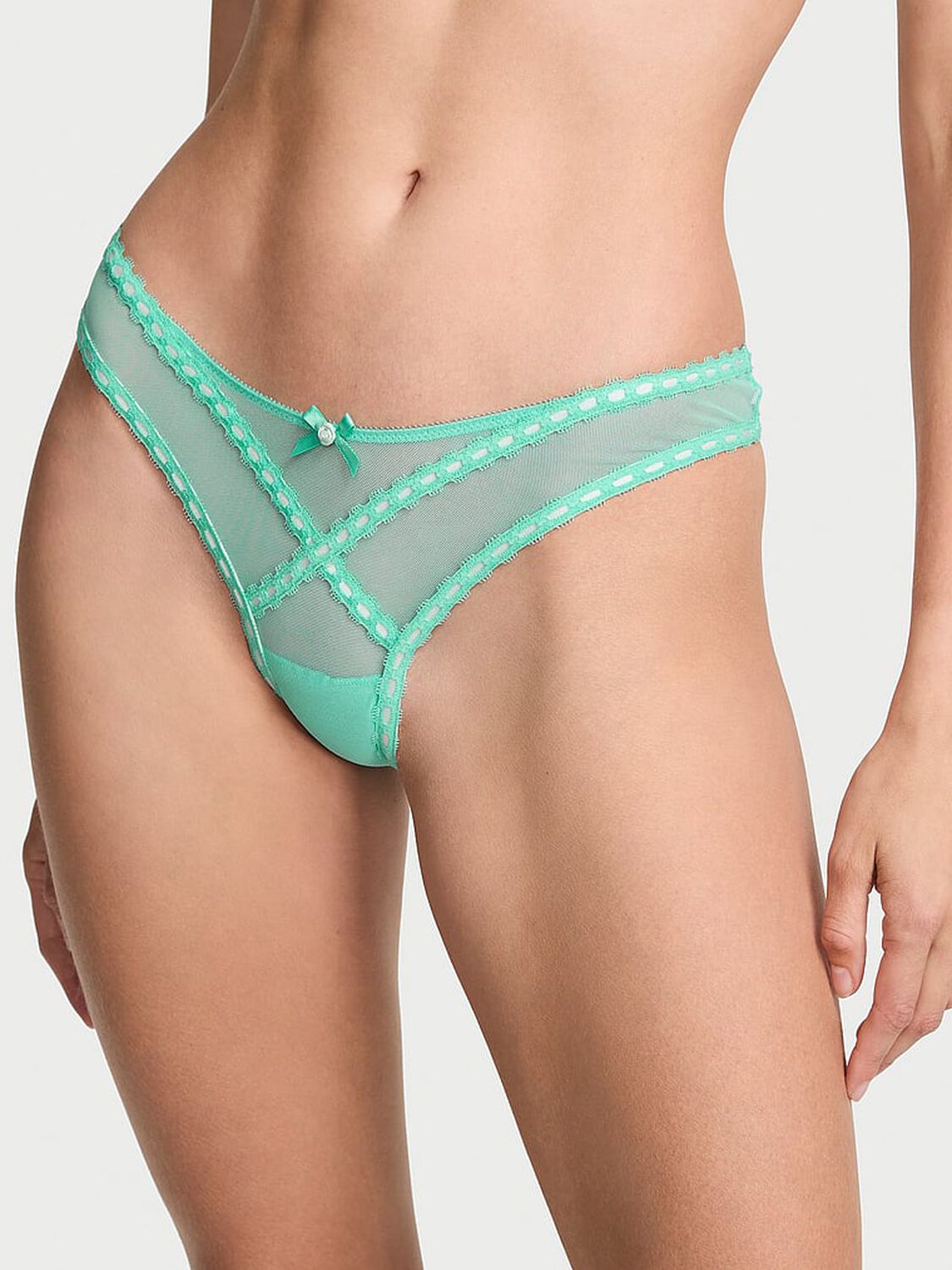 vs Dream Angels Ribbon Slot Mesh Brazilian Panty New Scuba Blue/Bliss 1 of 3 