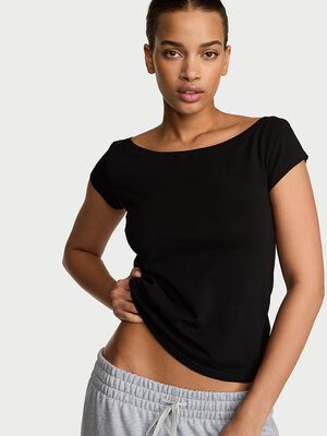 Stretch Cotton Fitted Boatneck Tee