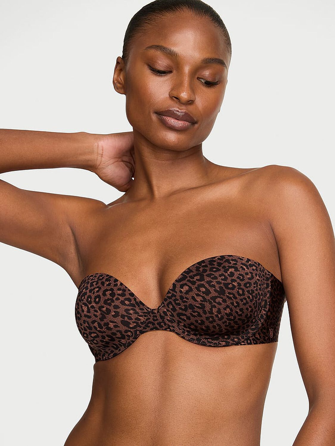 vs Victoria's Secret Bare Lightly Lined Strapless Bra Ganache Leopard 1 of 4 
