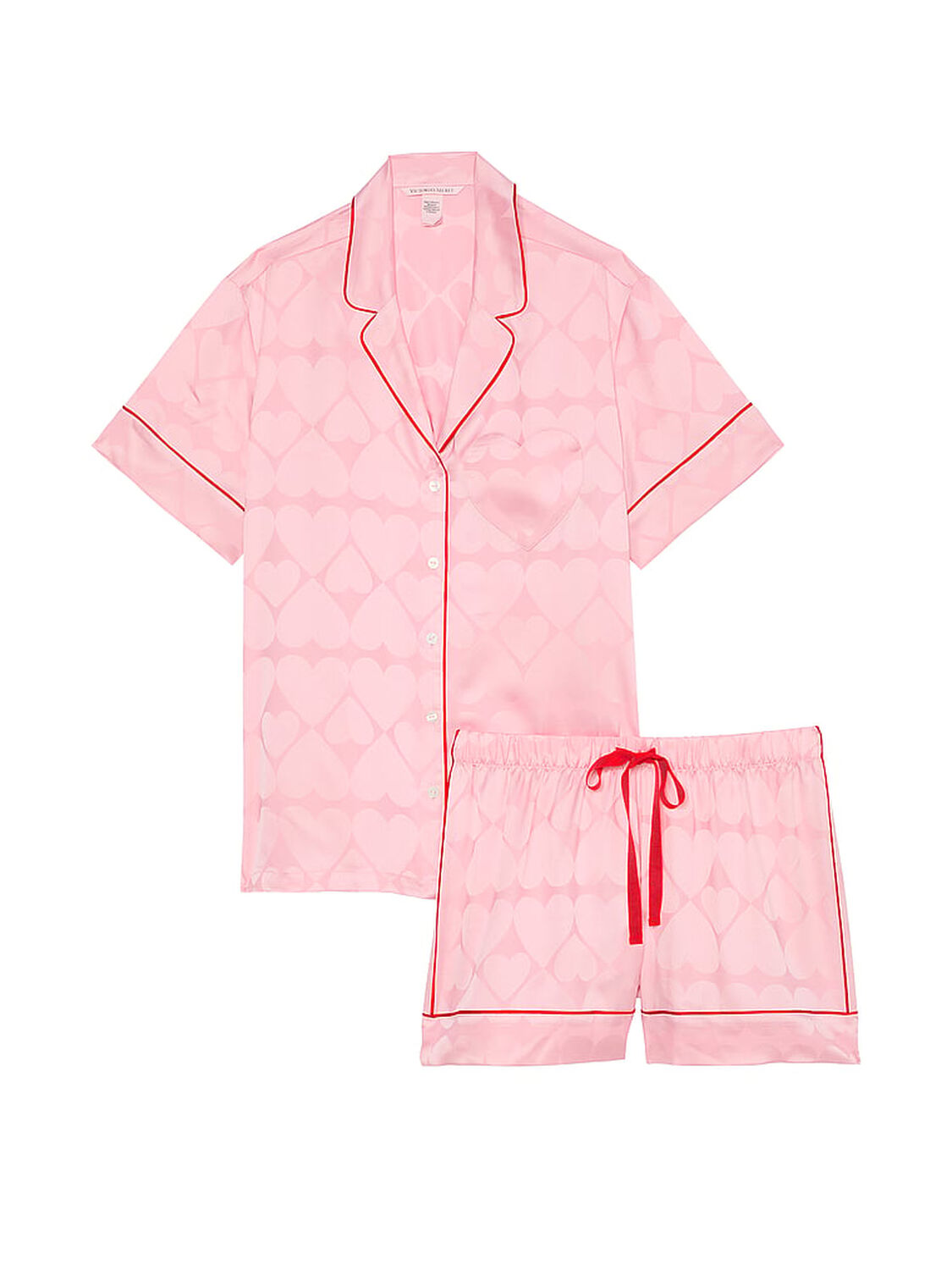 vs Victoria's Secret Glazed Satin Heart Short Pajama Set Pretty Blossom 3 of 4 