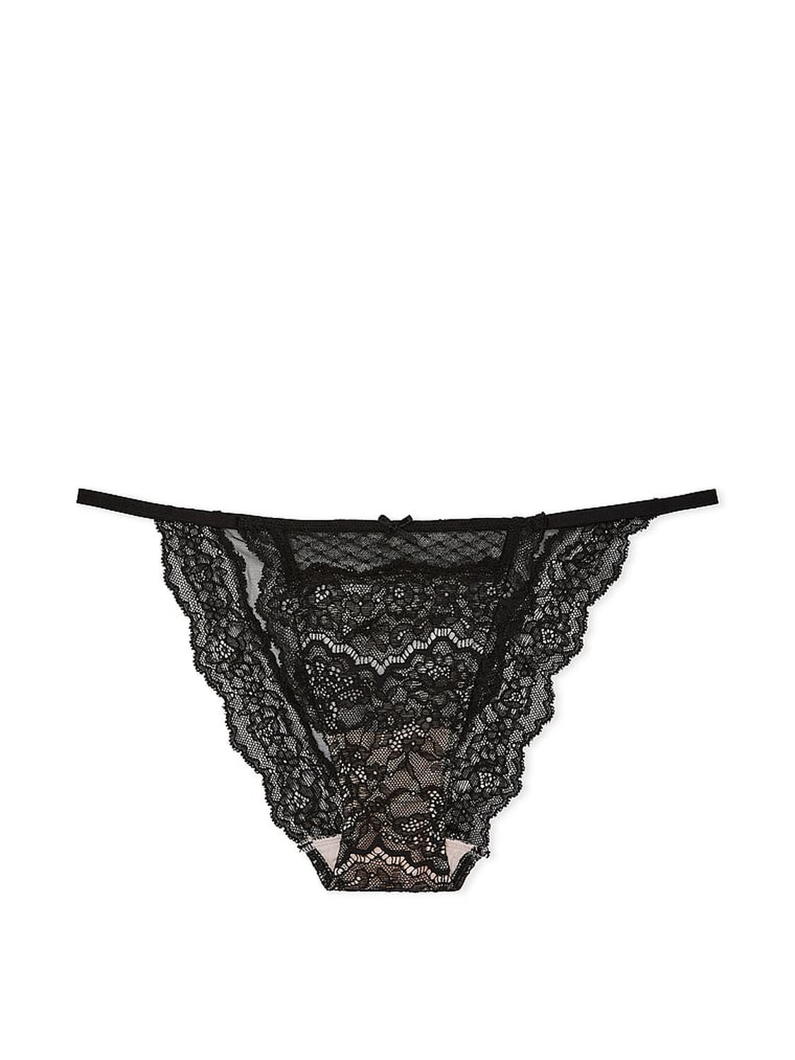 vs Dream Angels Lace & Mesh String Bikini Panty Black & Purest Pink 3 of 4 
