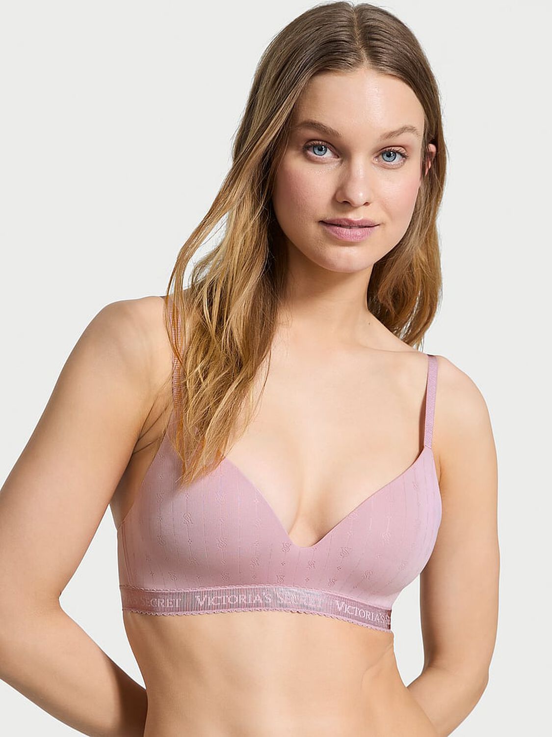vs The T-Shirt Pointelle Logo Lightly Lined Wireless Bra Violet Pearl 1 of 4 