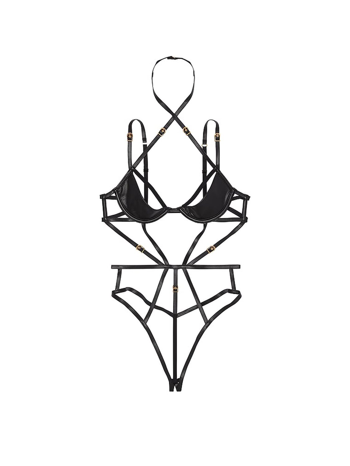 vs Very Sexy Faux Leather Strappy Open-Cup Playsuit Black 3 of 3 