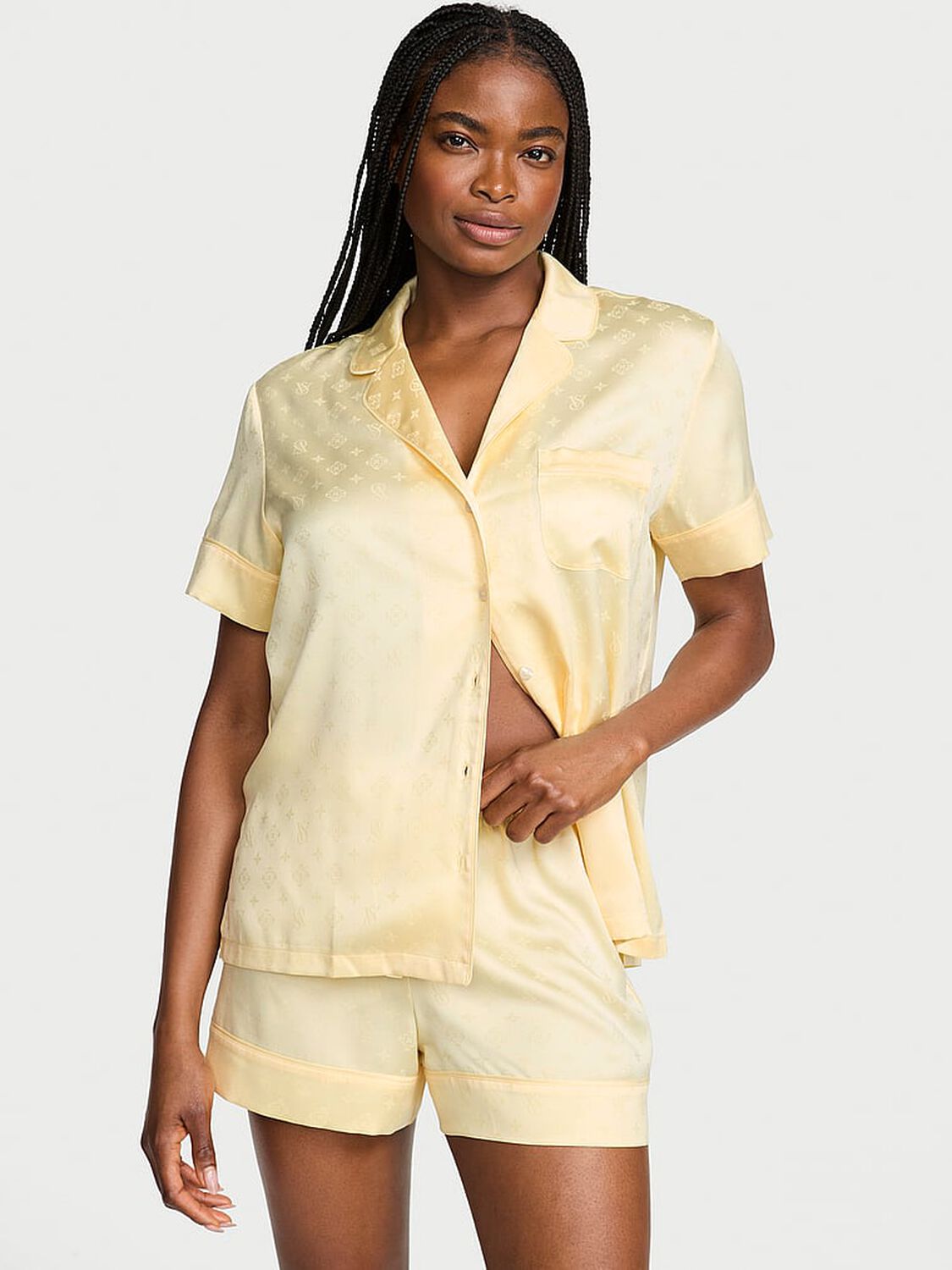 vs Victoria's Secret Glazed Satin Short Pajama Set Sunny Honey 1 of 4 