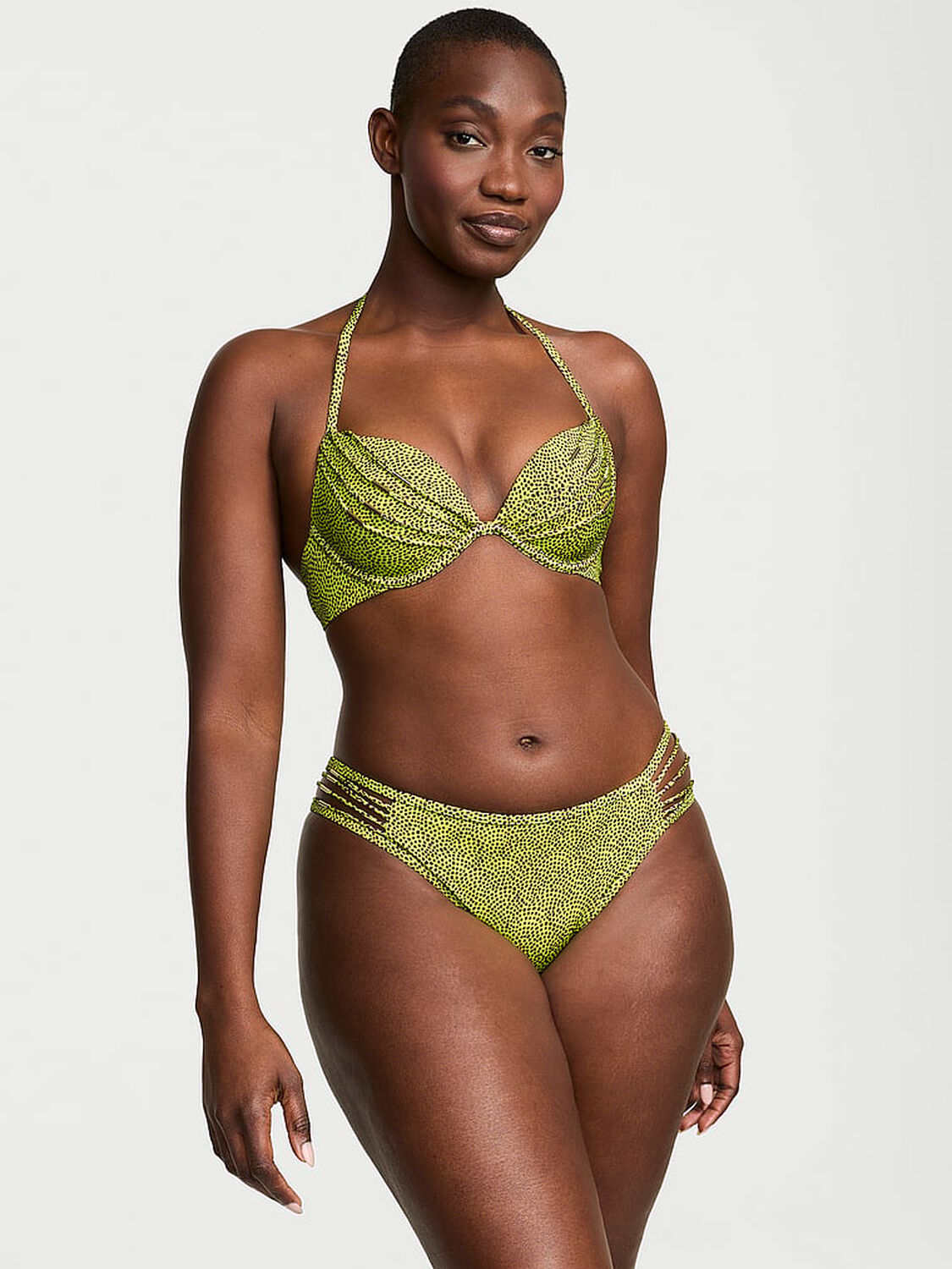 vs Victoria's Secret Swim VS Archives Strappy Hardware Brazilian Bikini Bottom Limelight Dots 2 of 3 