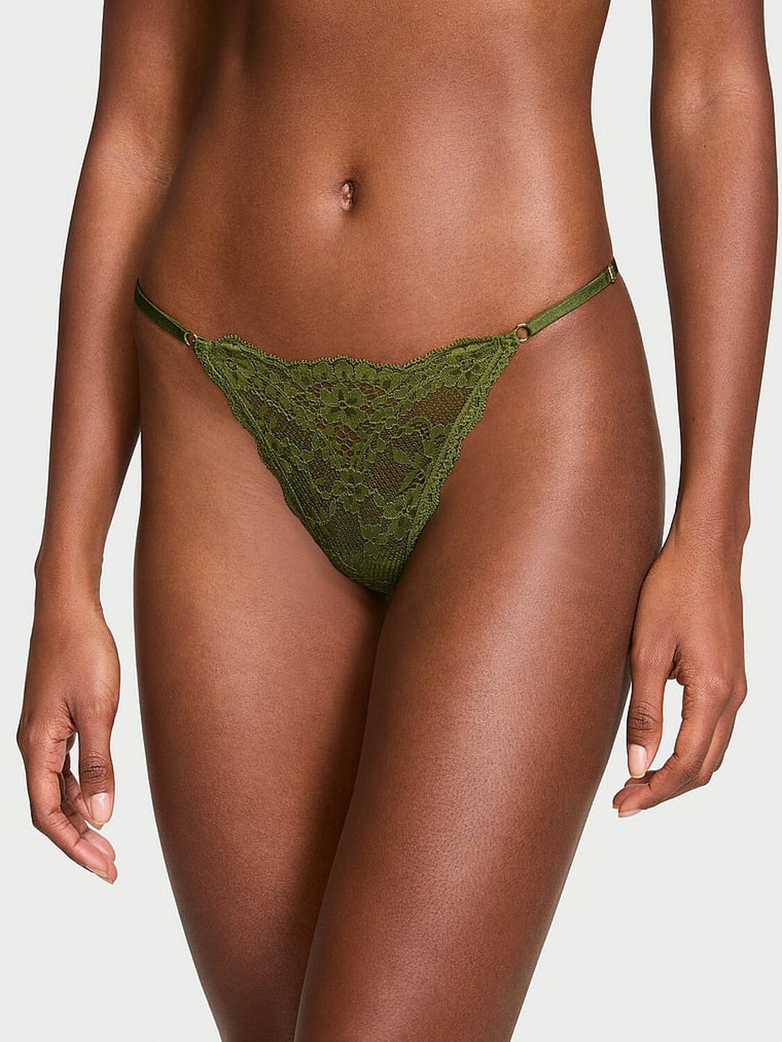 vs Dream Angels Lace Adjustable V-String Panty Woodland Green 1 of 4 