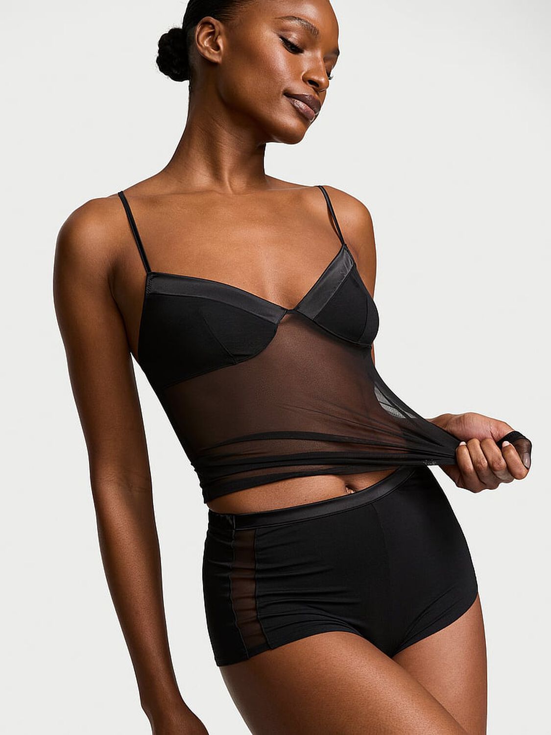 vs Very Sexy Sheer Reveal Modal & Mesh Cami Set Black 1 of 3 