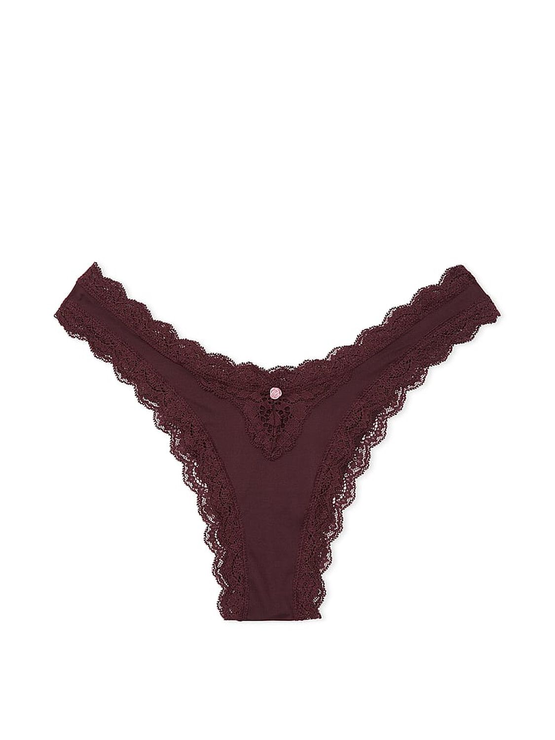 vs Dream Angels Lace-Trim Brazilian Panty Burgundy Brown 3 of 4 