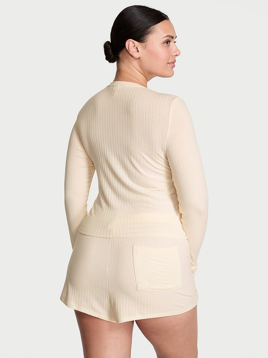 vs Victoria's Secret Modal Wide-Rib Long-Sleeve Short Lounge Set Candlelight 2 of 3 
