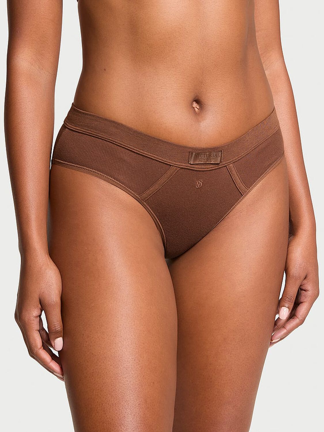 vs Cotton Logo Patch Cotton Hiphugger Panty Mousse 1 of 3 