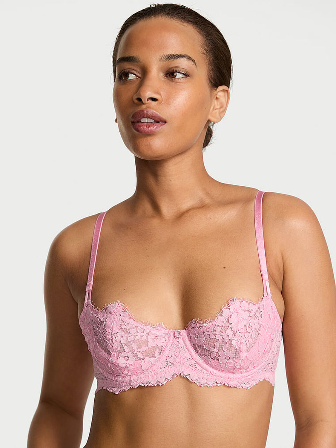 vs Dream Angels Wicked Unlined Lace Balconette Bra Petal Pink 1 of 3 