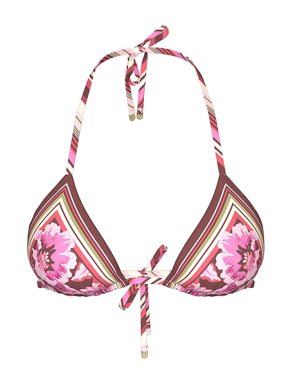 vs Victoria's Secret Swim Boho Beach Triangle Bikini Top Pink Floral 3 of 3 