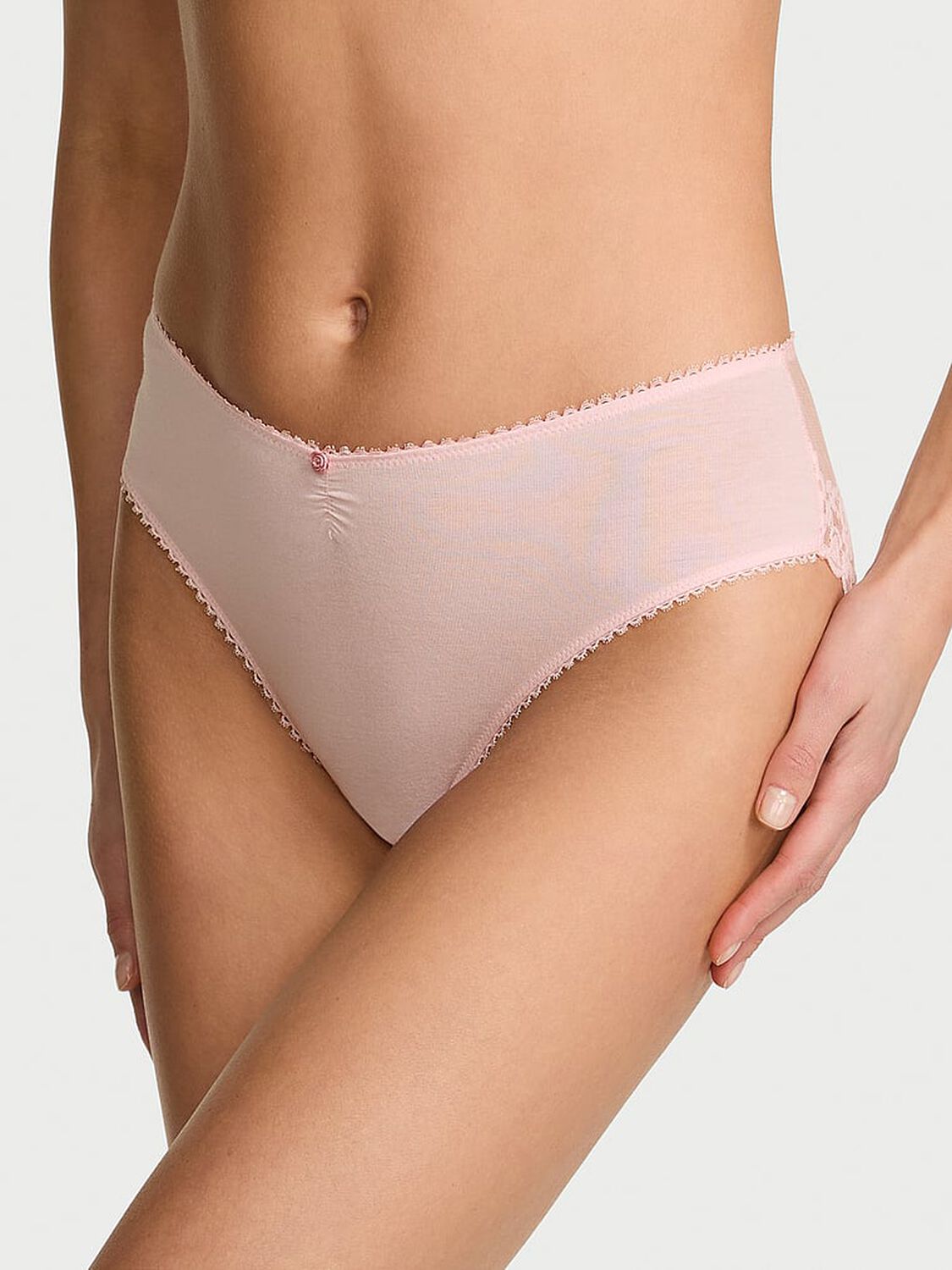 vs Victoria's Secret Stretch Cotton Heart Lace High-Leg Brief Panty Angel Pink 1 of 3 