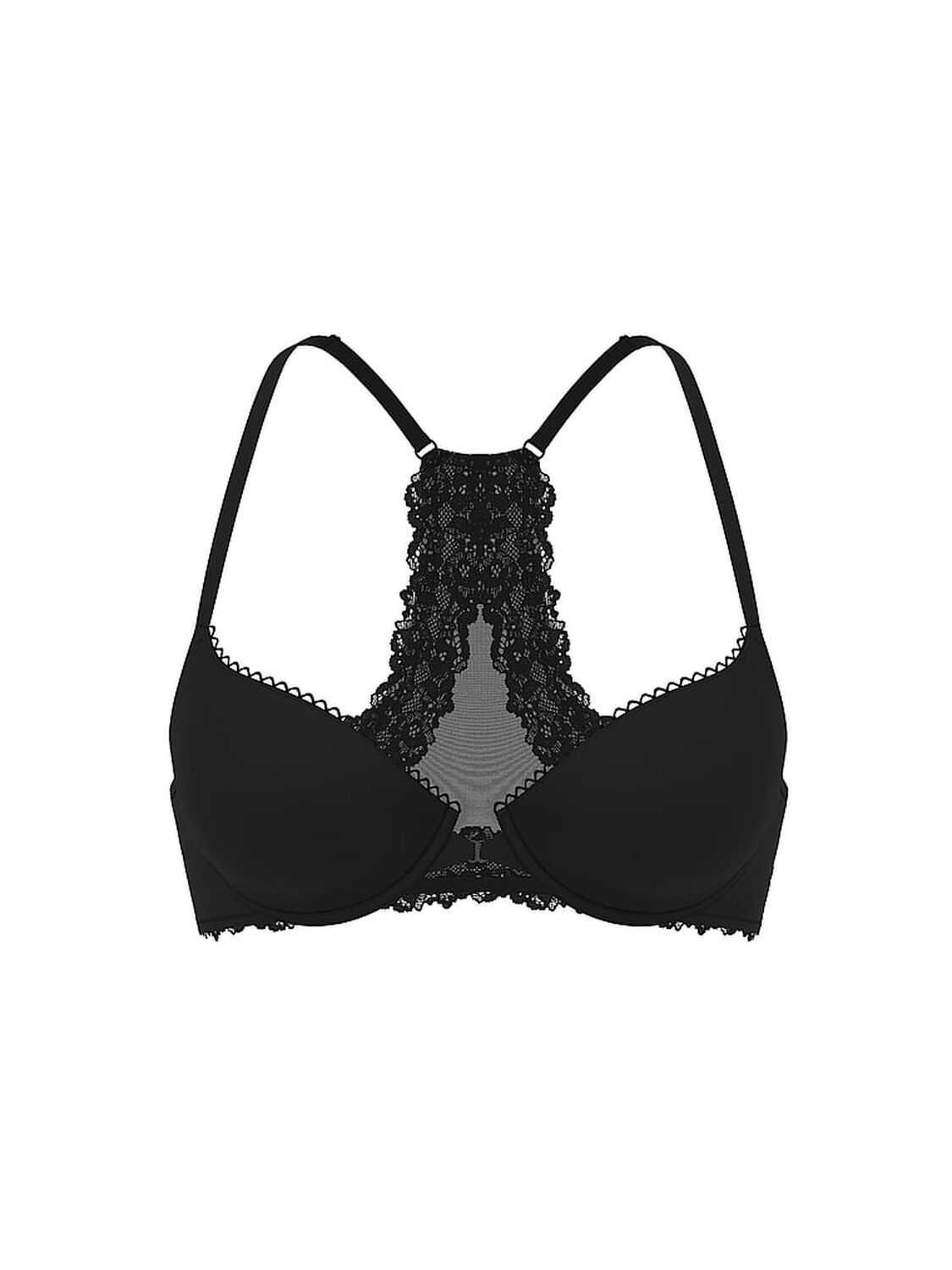 vs Body By Victoria Lightly Lined Lace Racerback Demi Bra Black 3 of 4 