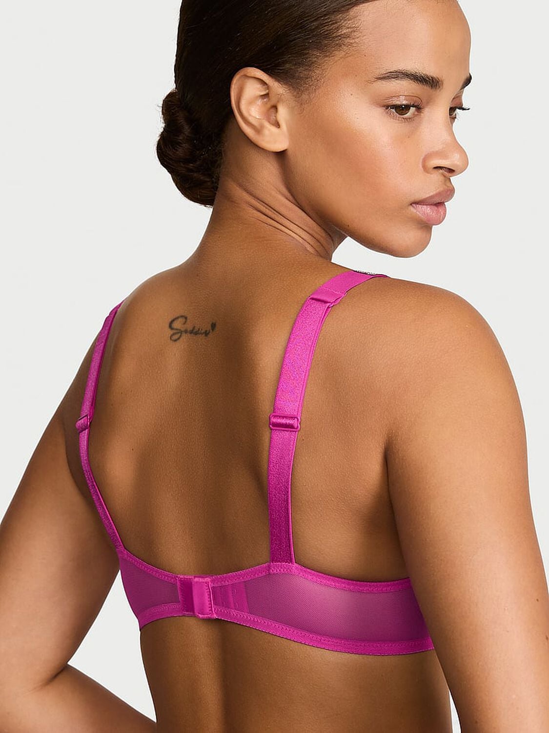 vs Very Sexy Shine Strap Rose Lace Lightly Lined Low-Cut Demi Bra Pink Fire 2 of 2 