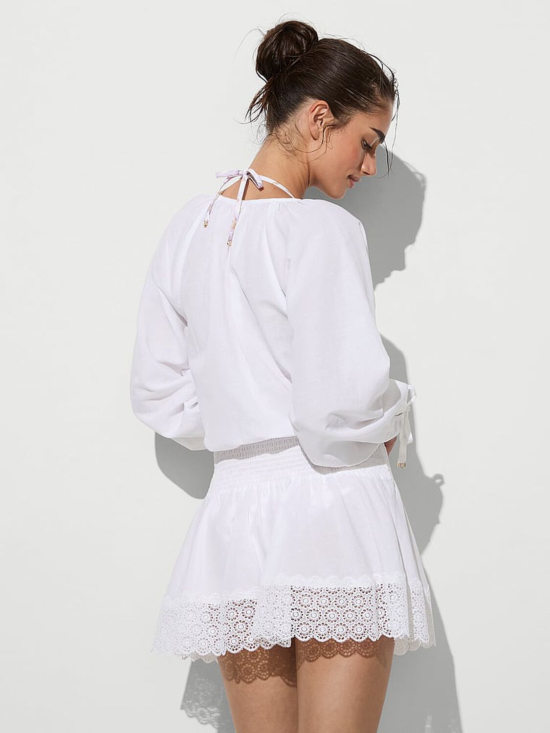 vs Victoria's Secret Swim Beachwear Linen Lace-Trim Dress Vs White 2 of 3 