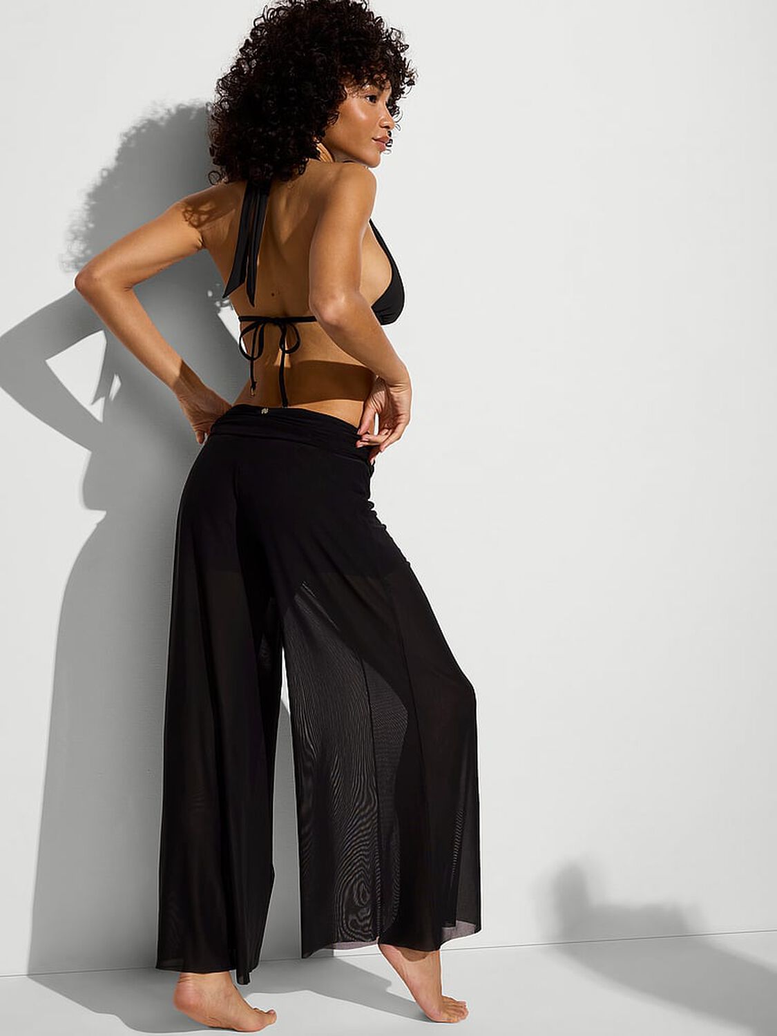 vs Victoria's Secret Swim Beachwear Mesh Foldover Pants Pure Black 2 of 4 