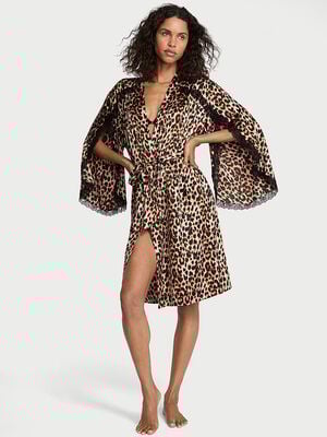 Satin Rose Lace-Trim Midi Robe