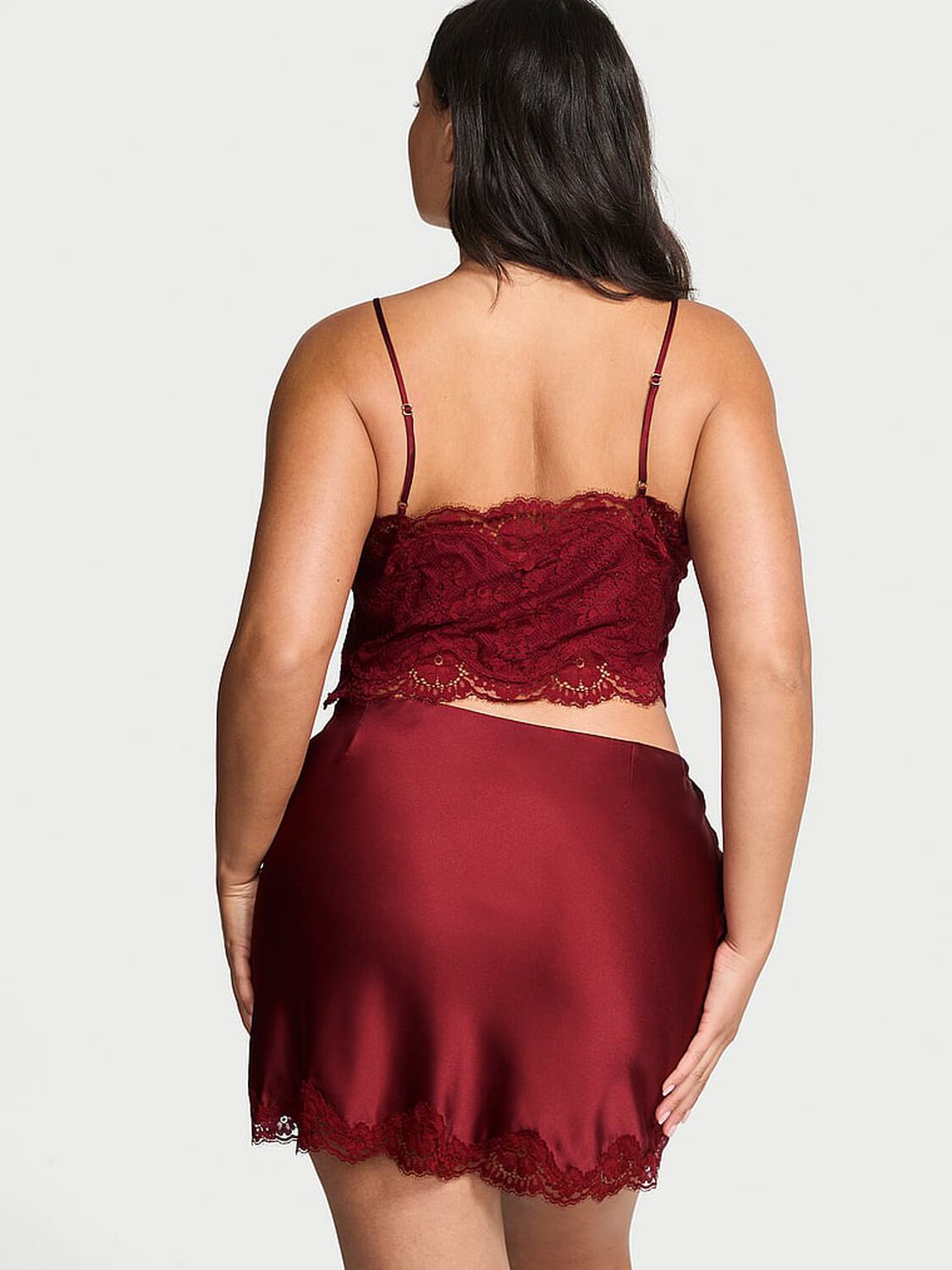 vs Dream Angels Satin Lace Cami & Mini Skirt Set Sangria Red 2 of 2 