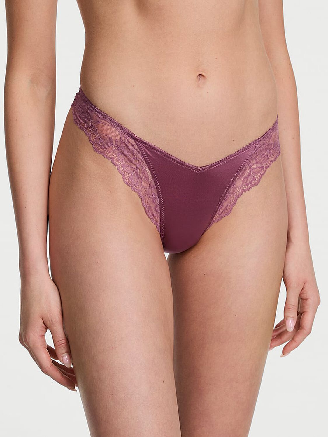 vs Very Sexy Rose Lace-Trim High-Leg Thong Panty Purple Vapor 1 of 3 