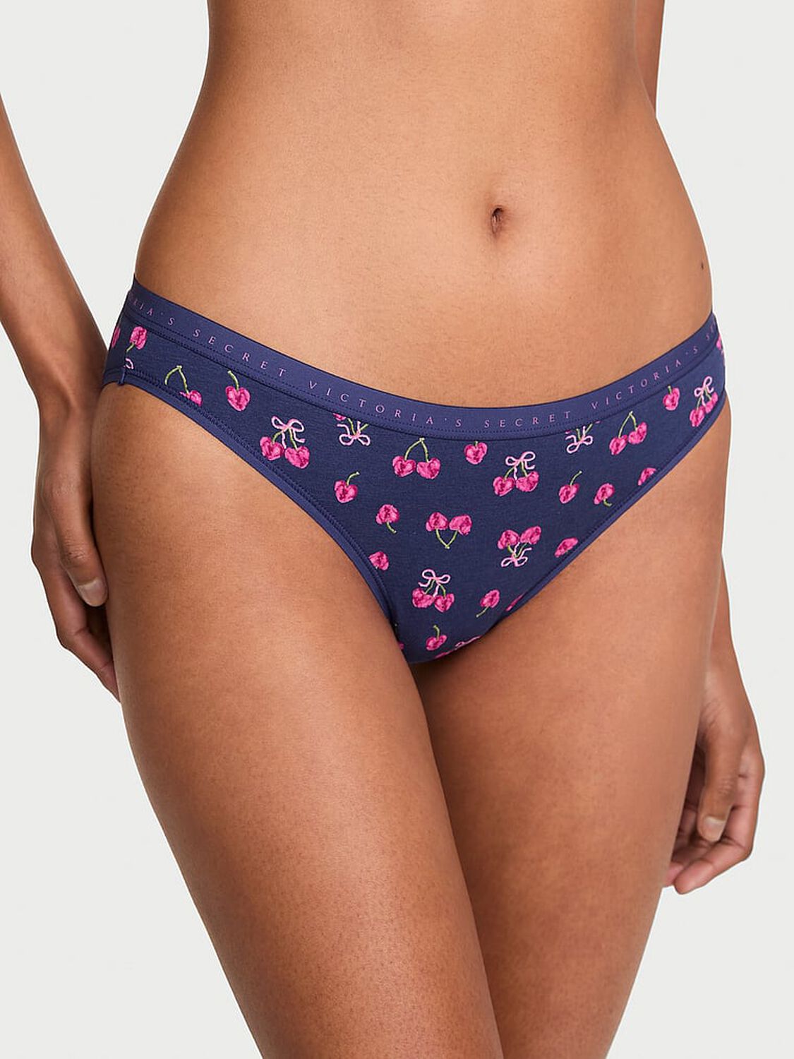 vs Victoria's Secret Stretch Cotton Bikini Panty Blue Ink Cherries 3 of 3 