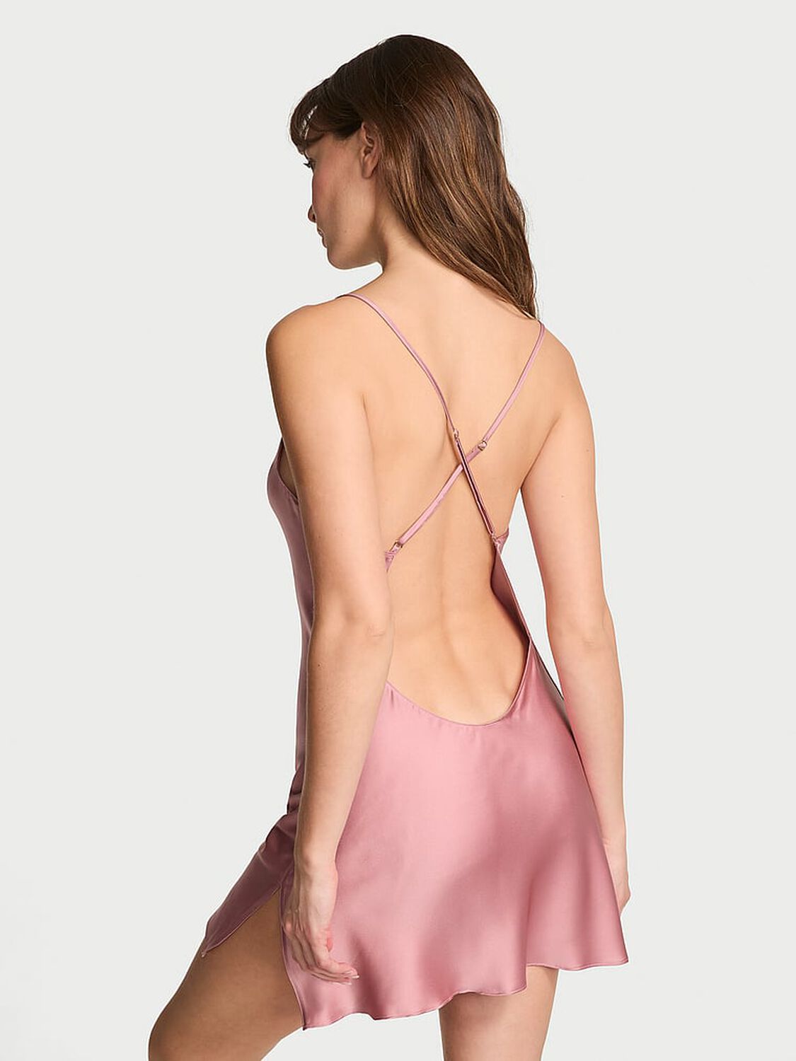 vs Victoria's Secret Satin Open-Back Slip Dress Dusk Mauve 2 of 4 