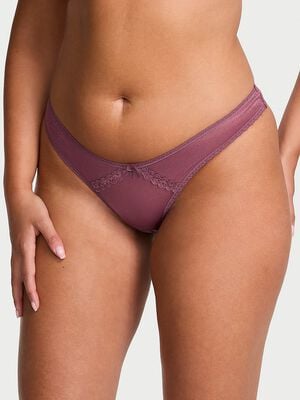 Sheer Shimmer Lace-Trim Thong Panty