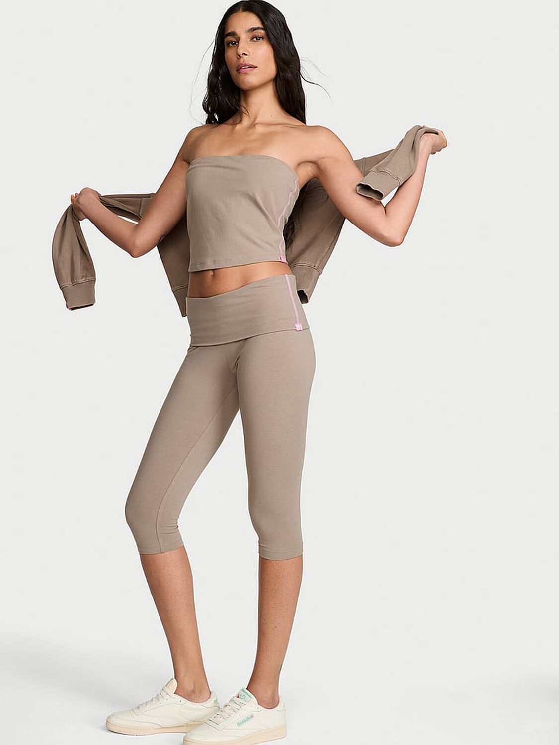 vs Angel Essentials Cotton Foldover Capri Legging Dove Grey 1 of 3 