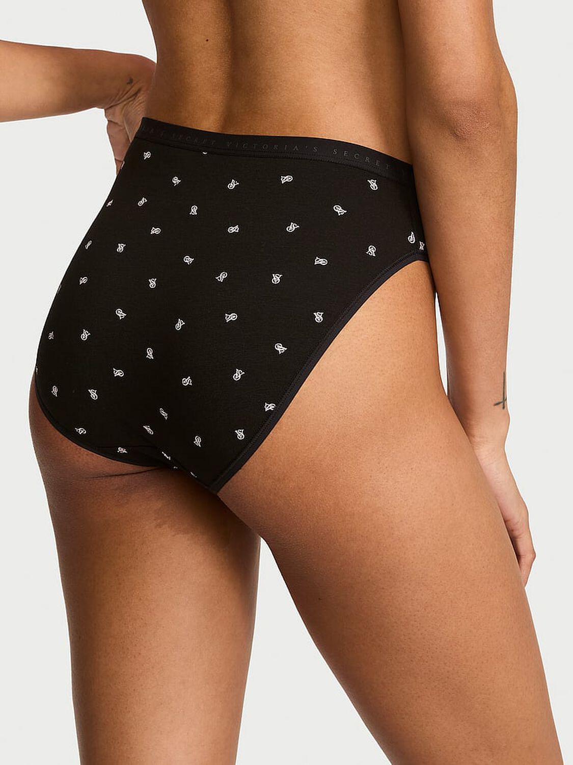 vs Victoria's Secret Stretch Cotton High-Leg Brief Panty Black Small Logo 2 of 3 