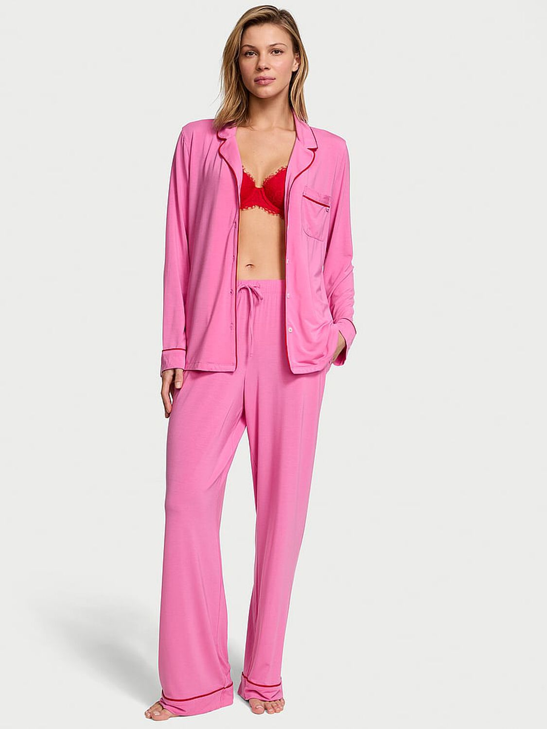 vs Victoria's Secret Modal Soft Long Pajama Set New Peony 1 of 4 