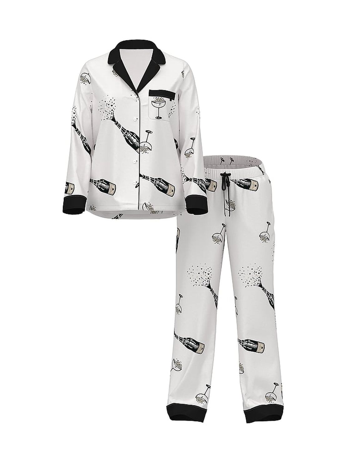 vs Victoria's Secret Glazed Satin Long Pajama Set Coconut White Champagne Bottles 3 of 3 