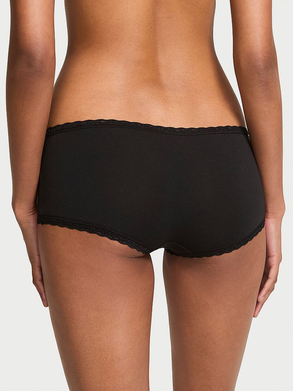 vs Lace Trim Cotton Lace-Trim Boyshort Panty Black 2 of 3 
