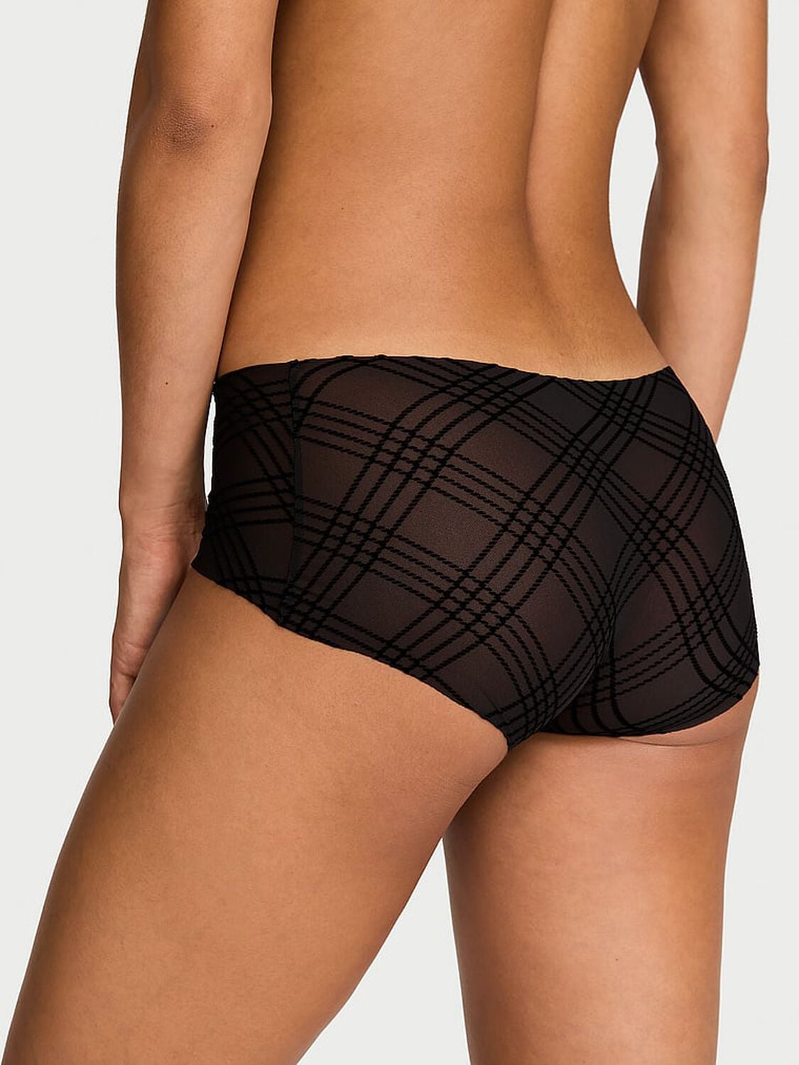 vs No-Show No-Show Plaid Mesh Boyshort Panty Black Flock Plaid 2 of 4 