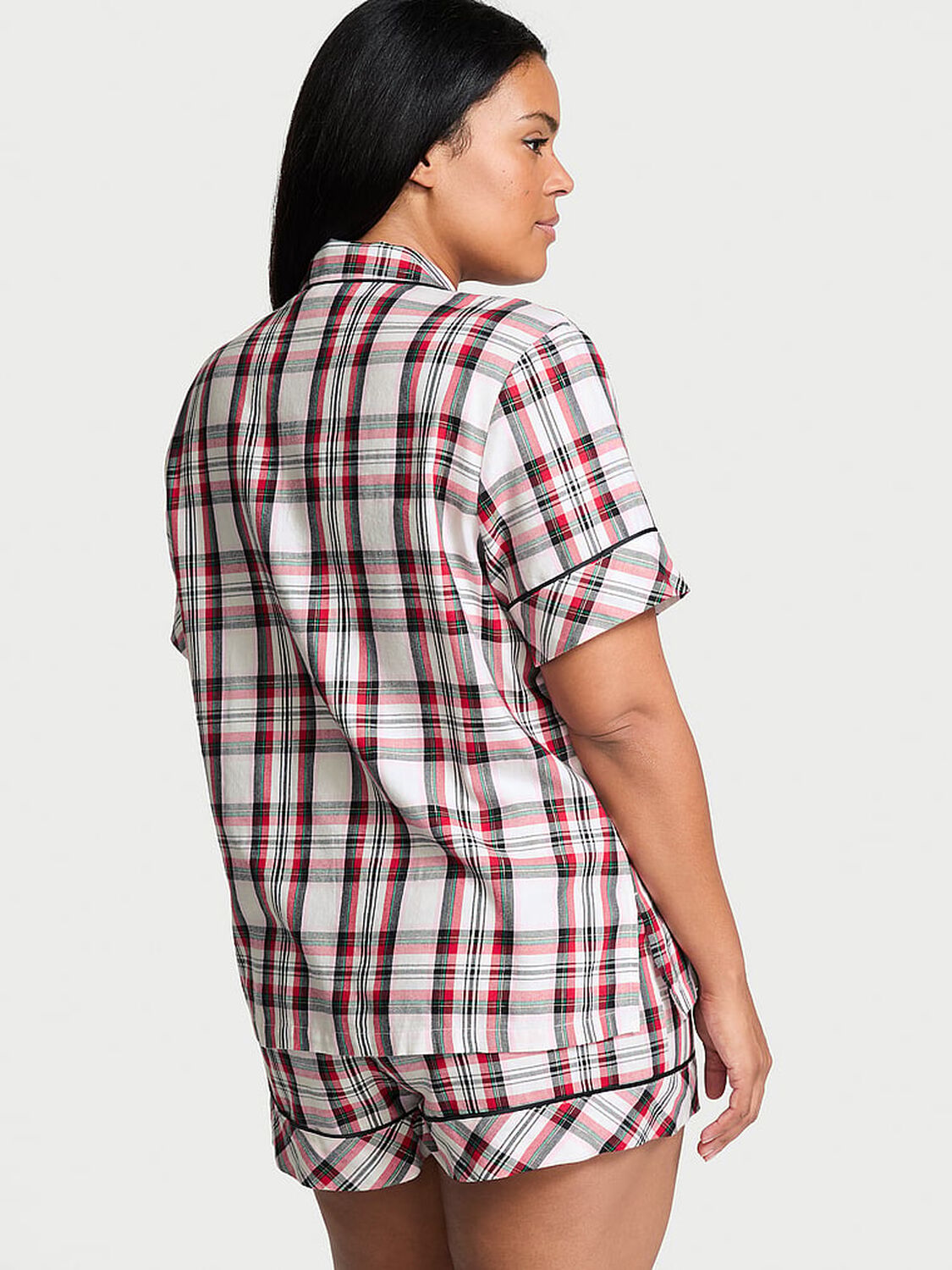 vs Victoria's Secret Flannel Short Pajama Set White Traditional Plaid 2 of 3 