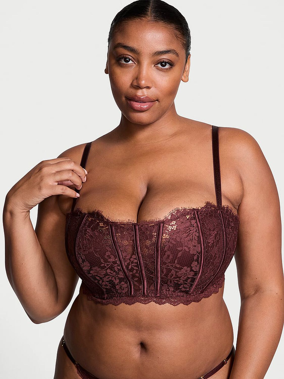 vs Dream Angels Lace Lightly Lined Bandeau Burgundy Brown 1 of 4 