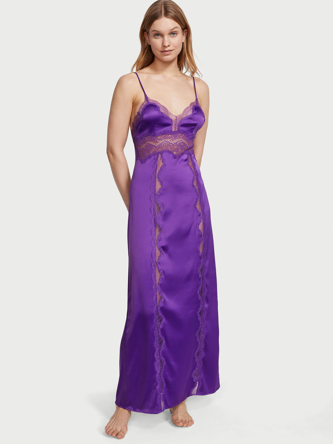 vs Victoria's Secret Lace-Inset Long Slip Violetta 1 of 3 