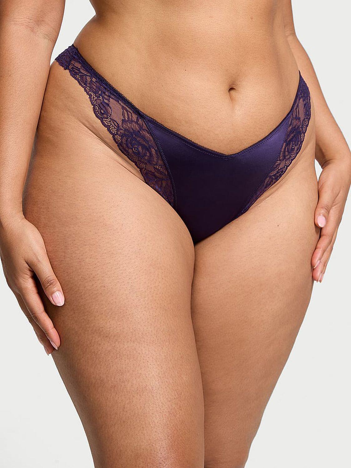vs Very Sexy Rose Lace-Trim High-Leg Thong Panty Amethyst 1 of 3 