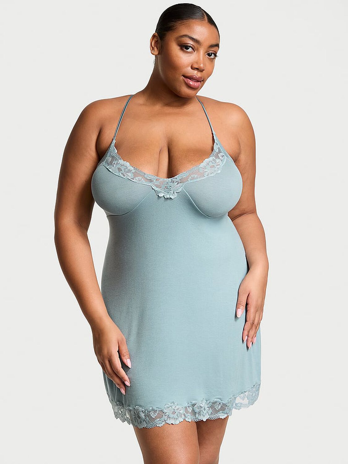 vs Victoria's Secret Ribbed Modal & Lace Cross-Back Slip Dress Jupiter 1 of 3 