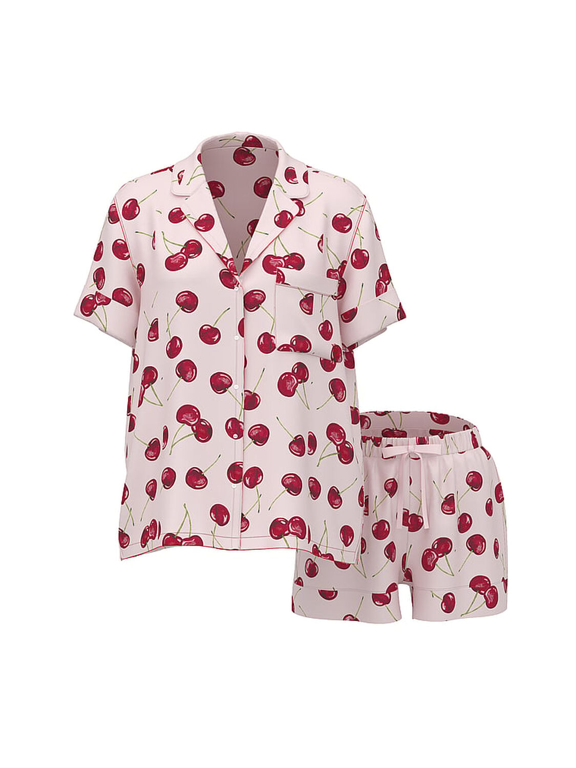 vs Victoria's Secret Glazed Satin Short Pajama Set Bright Vermillion Exploded Cherries 3 of 3 