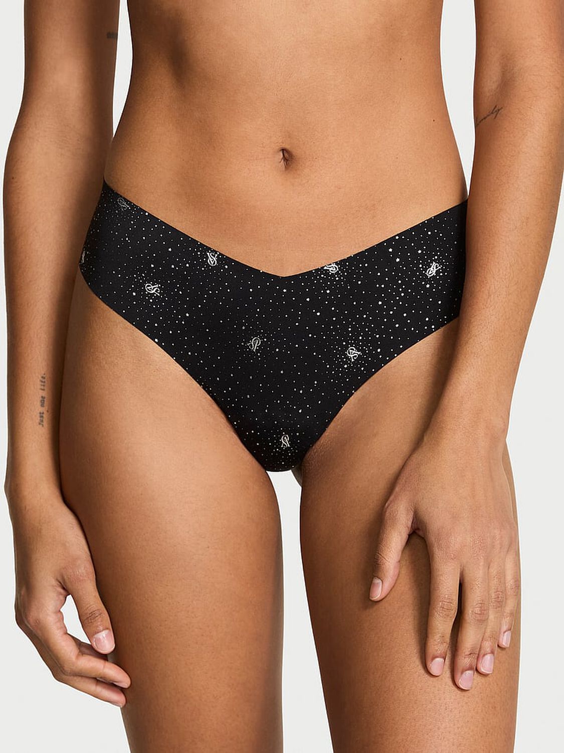 vs No-Show No-Show Thong Panty Black Shimmer Logos 1 of 2 
