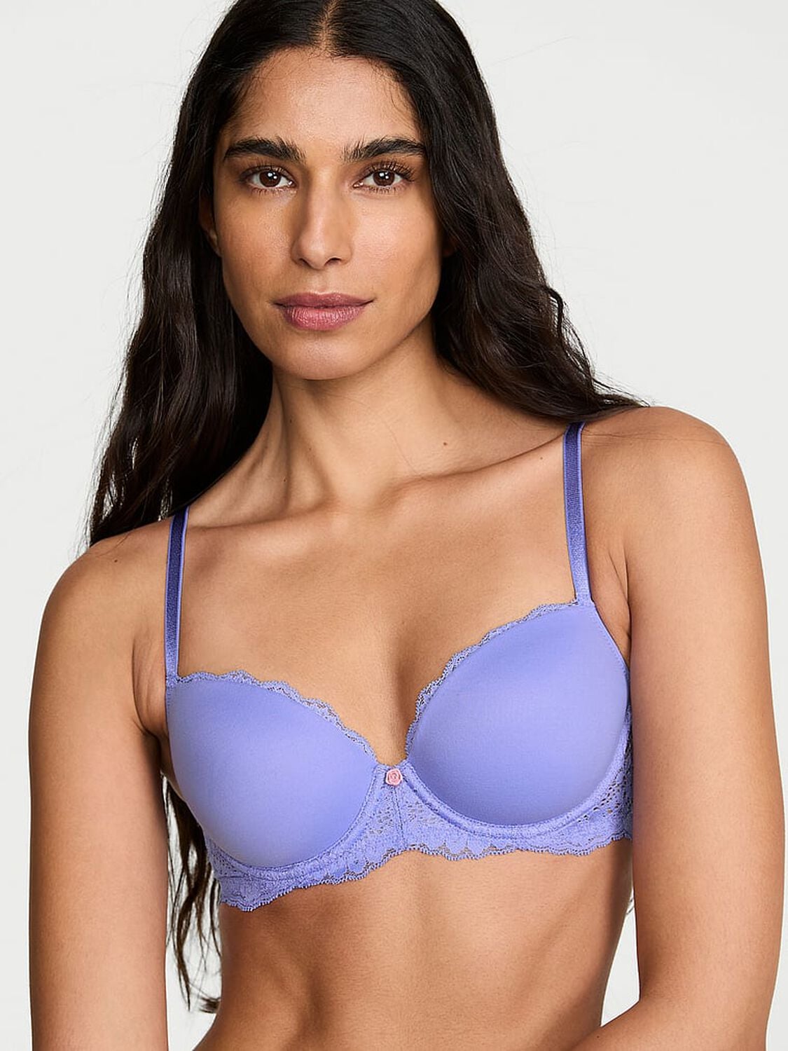 vs Dream Angels Smooth & Lace Lightly Lined Demi Bra Periwinkle 1 of 3 