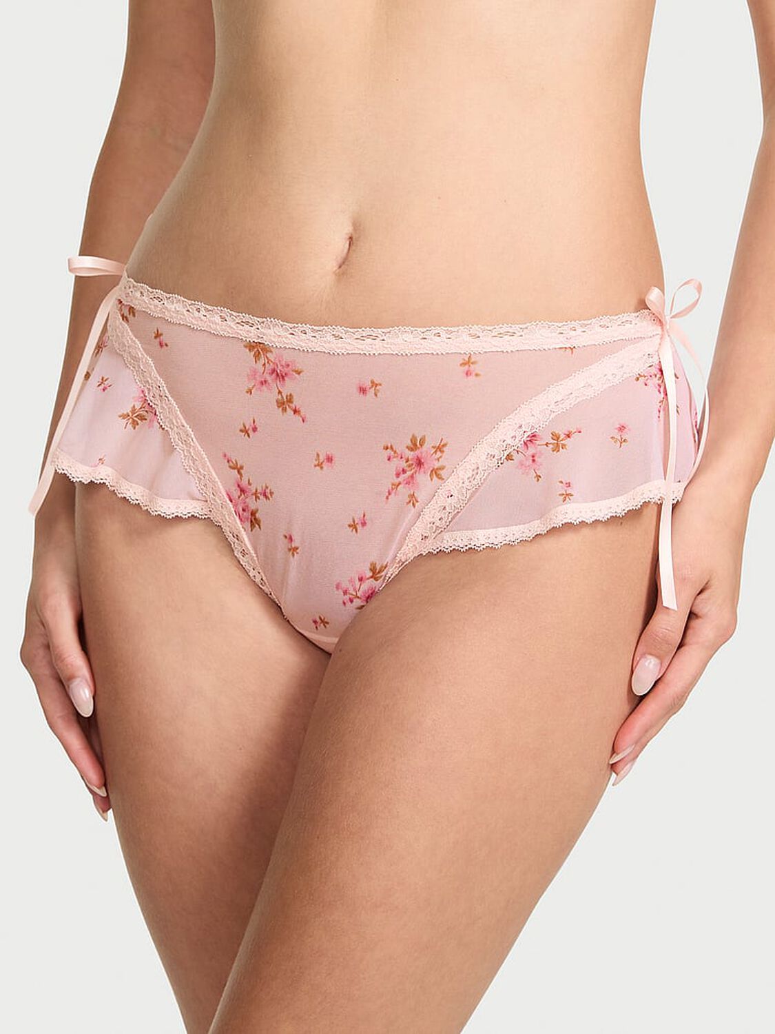 vs Dream Angels Sheer Flutter High-Leg Thong Panty Pink Floral 1 of 2 