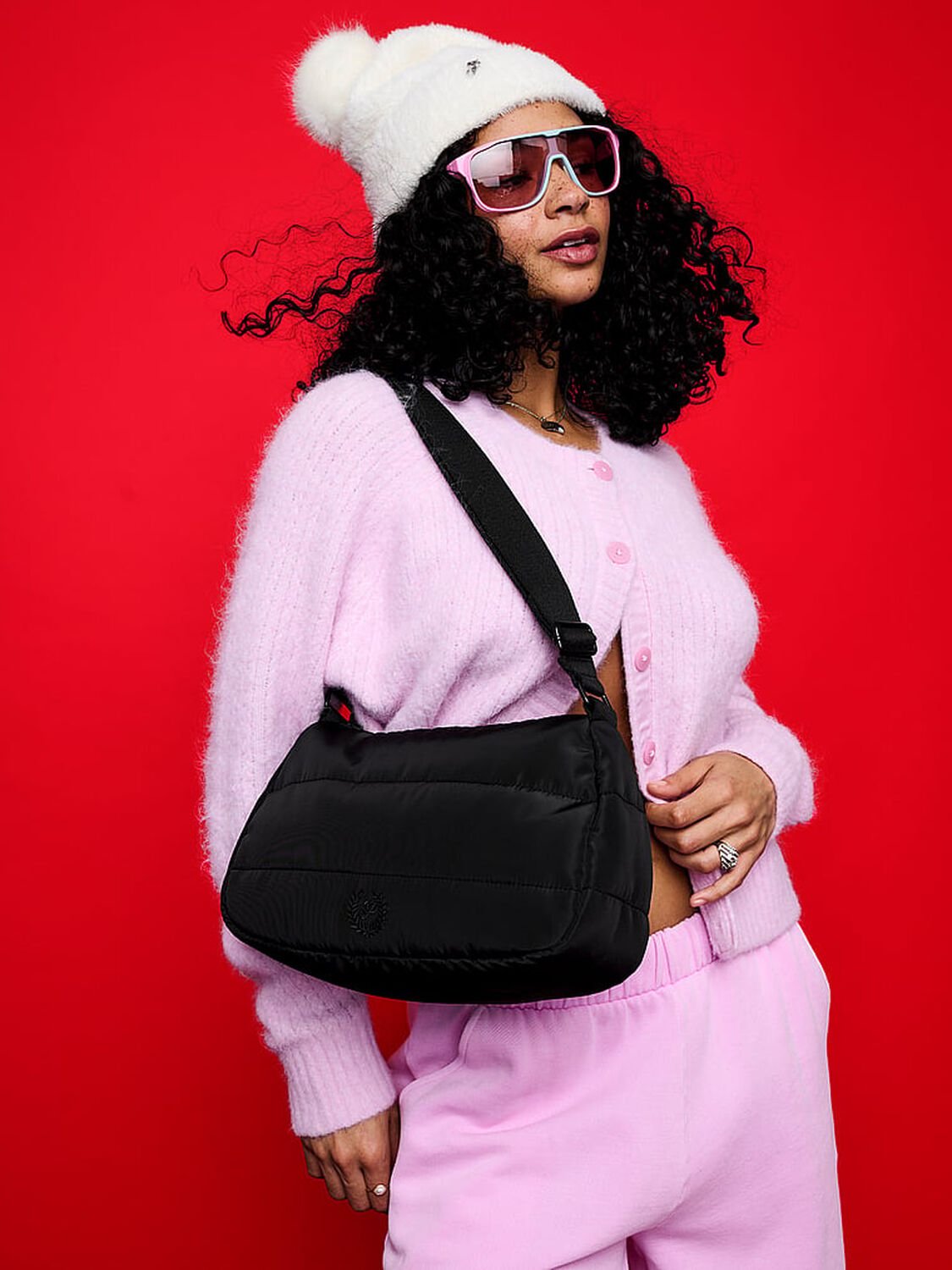 vs Pink Quilted Puffer Mini Hobo Bag Black Quilted Puffer 4 of 4 