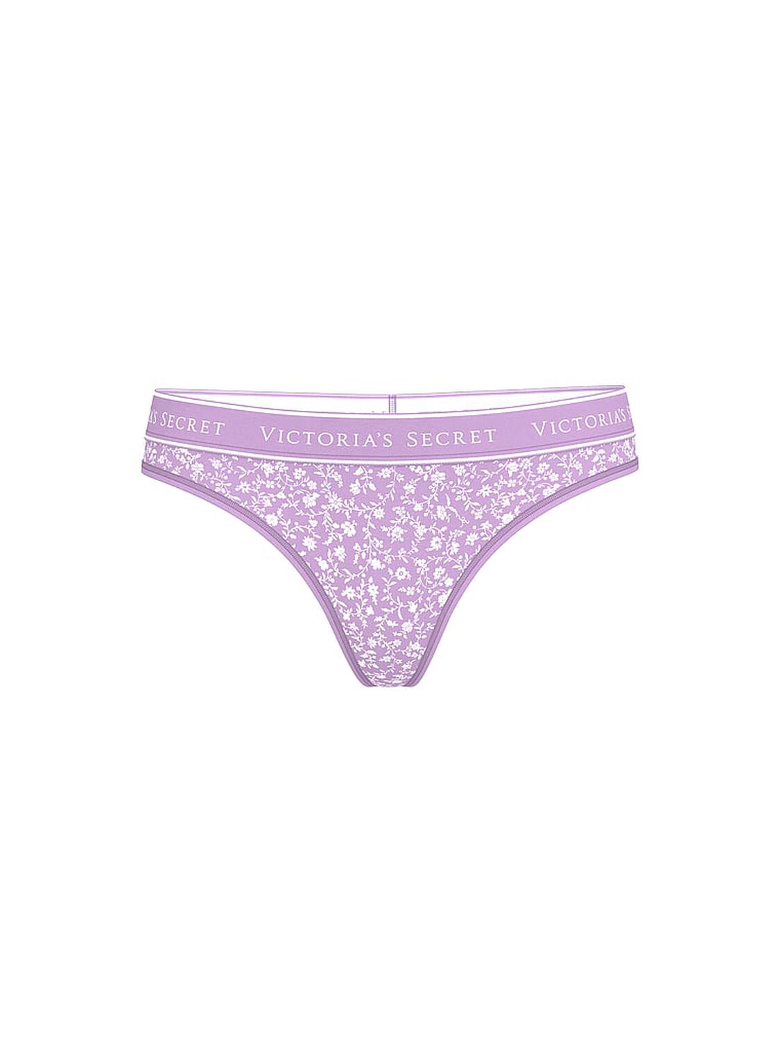 vs Cotton Logo Cotton Thong Panty Light Lilac Scattered Floral 3 of 3 